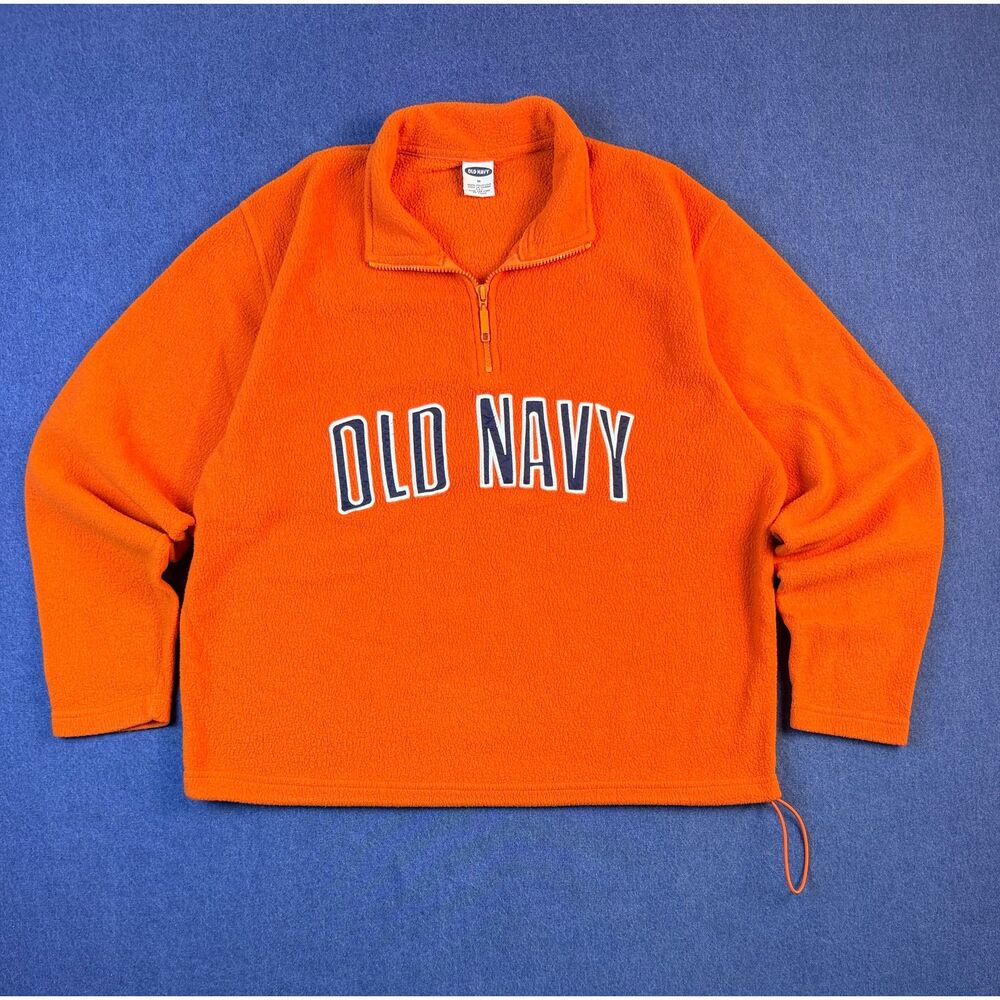 Old Navy Men’s M Orange Fleece Quarter Zip Spellout Pullover Made Taiwan